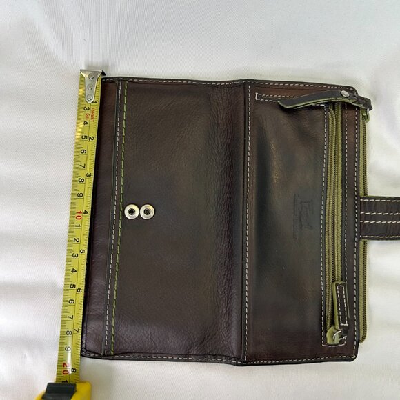 Share Vintage FOSSIL Brown Soft Leather Bifold Wallet Green Lining Snap & Zip CL - Picture 4 of 13